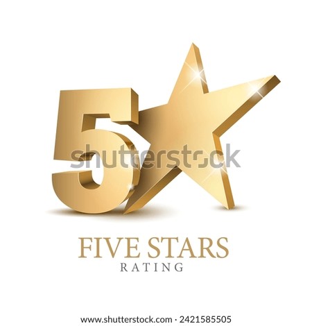 5 gold 3d star rating. Five star Symbol or emblem. vector illustration
