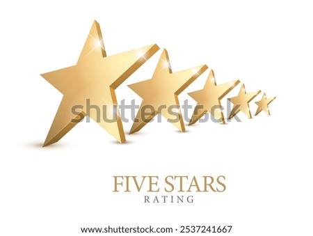 5 gold 3d star rating. Five star Symbol or emblem. vector illustration