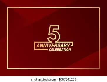 5 gold anniversary celebration vector  design with simple line style, isolated on red background can be used as  celebration event item and element