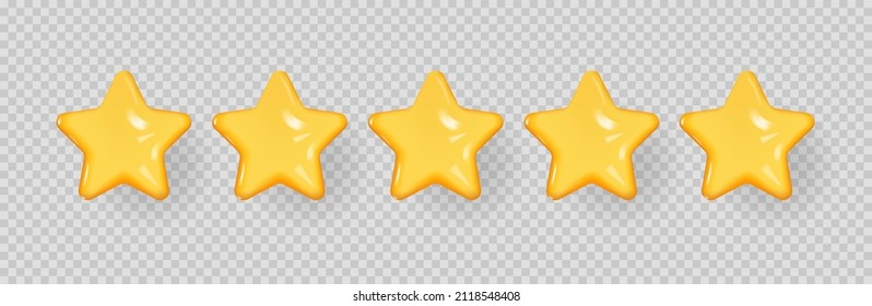 5 gold glass stars quality rating icon. Golden star vector icons.