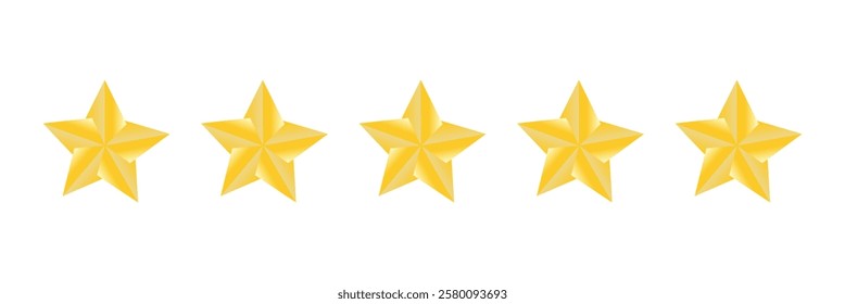 5 gold stars quality rating icon. Five yellow star product quality rating. Golden star vector icons. Stars in modern simple with shadow - stock vector.