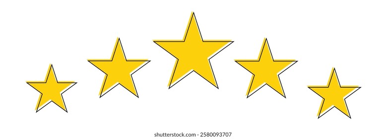 5 gold stars quality rating icon. Five yellow star product quality rating. Golden star vector icons. Stars in modern simple with shadow - stock vector.