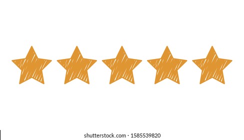 5 golden handmade stars as an assessment of the best brand or hotel. flat vector illustration isolated on white background