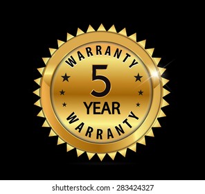 5 golden  metallic five year, 5 year warranty badge - vector eps10