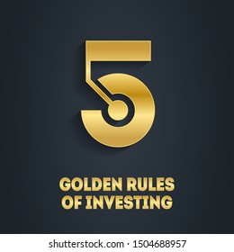 5 Golden Rules of Investing. Cover for the video to be placed on the video hosting or Image for design of the post in social networks. Headline. Number Five.