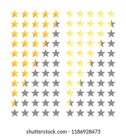5 golden star in a row rating. Review and feedback. Stars in the row. Ranking product system. Isolated flat vector illustration