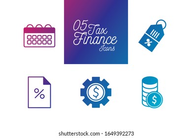 5 Farblinien-Stil Symbol Satz Steuerfinanzgeld Finanzposten Banking Markt Zahlung kaufen Währungsumrechnung und investieren Thema Vektorillustration Illustration
