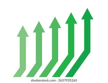 5 green arrows going up represent business competition profit growth