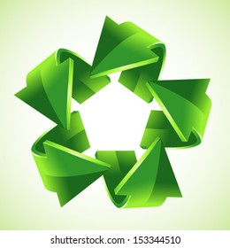 5 green recycling arrows, vector illustration 