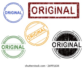 5 Efecto Grunge Sello de Office con la palabra ORIGINAL en un texto con un grueso salpicado. (Las cartas han sido diseñadas y creadas a mano de manera única)
