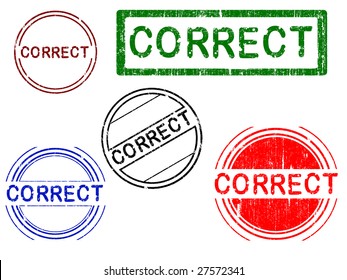5 Grunge effect Office Stamp with the word CORRECT in a grunge splattered text. (Letters have been uniquely designed and created by hand)