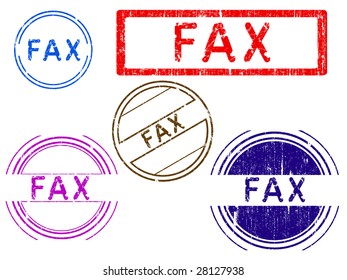 5 Grunge effect Office Stamp with the word FAX in a grunge splattered text. (Letters have been uniquely designed and created by hand)