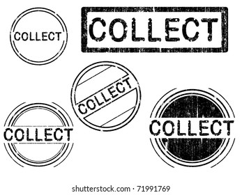 5 Grunge effect Office Stamp with the word COLLECT in a grunge splattered text. (Letters have been uniquely designed and created by hand)