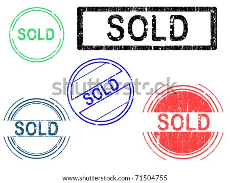 5 Grunge effect Office Stamp with the word SOLD in a grunge splattered text. (Letters have been uniquely designed and created by hand)