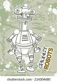 5 Grungy cartoon robots collection for coloring books