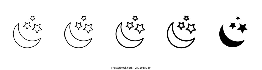 5 Half-moon stars outline icon and filled vector icon symbol, moon stars, moon with stars, i unexpanded, i Silhouette