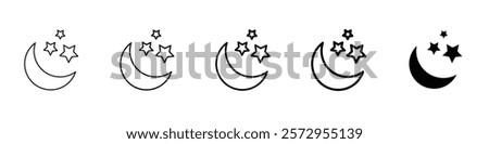 5 Half-moon stars outline icon and filled vector icon symbol, moon stars, moon with stars, i unexpanded, i Silhouette