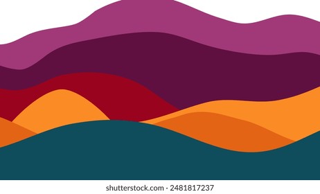 5 hand drawn waves Orange, red and violet pastel wallpaper. Flat design fullcolor abstract illustration. design Orange, red and violet color minimalist background
