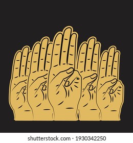 5 hands with 3 finger raised used for Justice or Protest in Myanmar