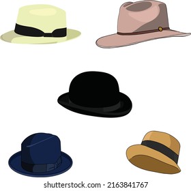 5 hats on white background