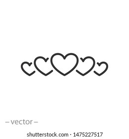 5 hearts icon, rating, rank five hearts, thin line symbol on white background - editable stroke vector illustration eps 10