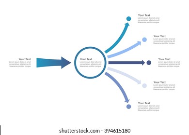 5 Horizontal diverging arrows with text fields on a white background. Vector Infographics