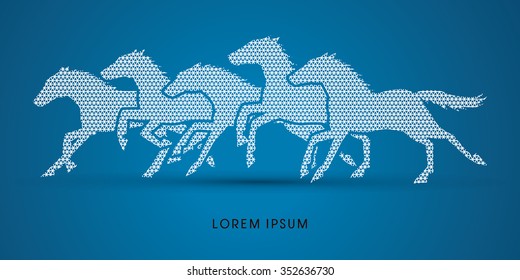 5 horses running, designed using line geometric pattern graphic vector.