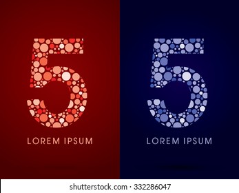 5 ,hot and cool font, designed using red and blue dot graphic vector.