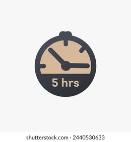 5 Stunden Uhr-Symbol, Zeit-Management-Symbol, 5 Stunden Stoppuhr-Symbol Countdown Zeit Stopp Chronometer. Stockvektordarstellung isoliert