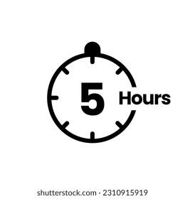 5 hours clock sign icon. service opening hours, work time or delivery service time symbol, vector illustration isolated on white background