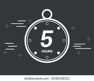 5 hours. 5 hours clock timer. Digital chronometer hour marker, vector isolated on dark background