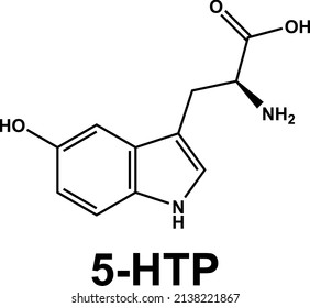 5 htp hydroxytryptophan molecule amino acid. Chemical precursor formula.