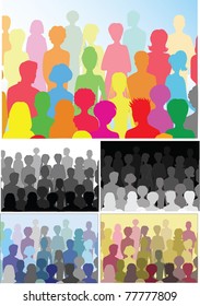 5 illustrations of crowd (different colors)
