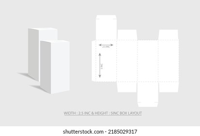 5 inches by 2.5 inches box packaging die cut template design