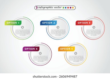 5, Infographic design template. Timeline concept with 5 steps. Can be used for workflow layout, Presentation, diagram, banner, Vector illustration with 5 Circle options