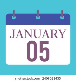 Calendario del 5 de enero. Fondo Azul. Calendario de vectores.