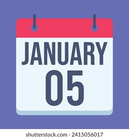 5. Januar-Kalender. Blauer Hintergrund. Vektorkalender.
