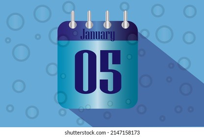 5 January. Calendar icon for day of the month in water with bubbles