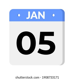 5 january calendar icon, isolated on white