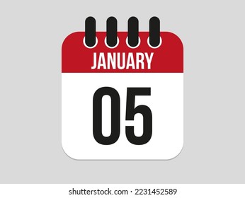 5 january calendar icon. Calendar template for the days of january. Red banner for dates and business