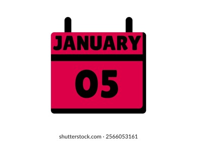 5 January calendar icon text page monthly web design on red, black and white background vector, icon, or illustration with the month of January 5