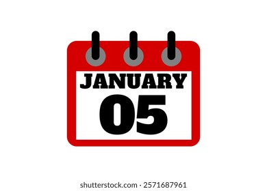 5 January calendar icon text page monthly web design on red, black and white background vector, icon, or illustration with the month of January 5