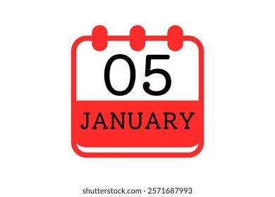 5 January calendar icon text page monthly web design on red, black and white background vector, icon, or illustration with the month of January 5
