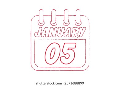 5 January calendar icon text page monthly web design on red and white background vector, icon, or illustration with the month of January 5