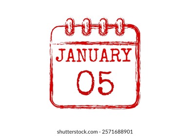 5 January calendar icon text page monthly web design on red and white background vector, icon, or illustration with the month of January 5