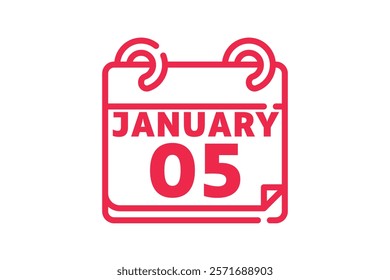 5 January calendar icon text page monthly web design on red and white background vector, icon, or illustration with the month of January 5