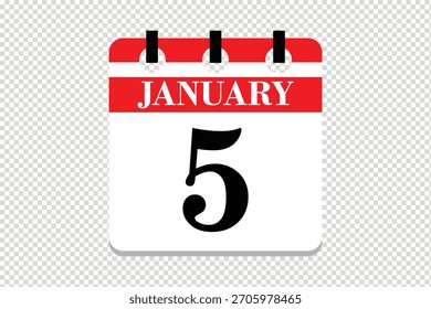 Vector Icono del calendario del 5 de enero, ícono del calendario del mes de enero de las 5 fechas, ícono del calendario del 5 de enero, ícono del calendario del Vector.