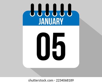 5. Januar Kalender Vektorsymbol. Blauer Januar für die Tage des Monats und die Woche auf hellem Hintergrund
