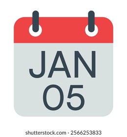 5 January Calendar Vector Icon Symbol.