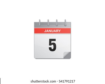 5 January calendar vector illustration on white background